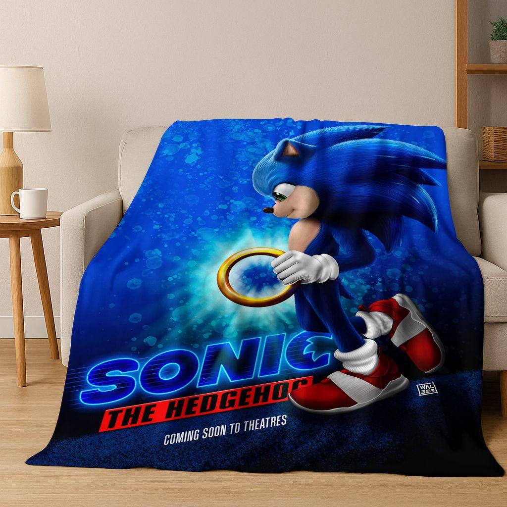 Classic S-Sonic Game Cartoon Hedgehog Flannel Blanket Soft Warm Throw Blanket for Bed Bedroom Room Living Room Travel Picnic Kid