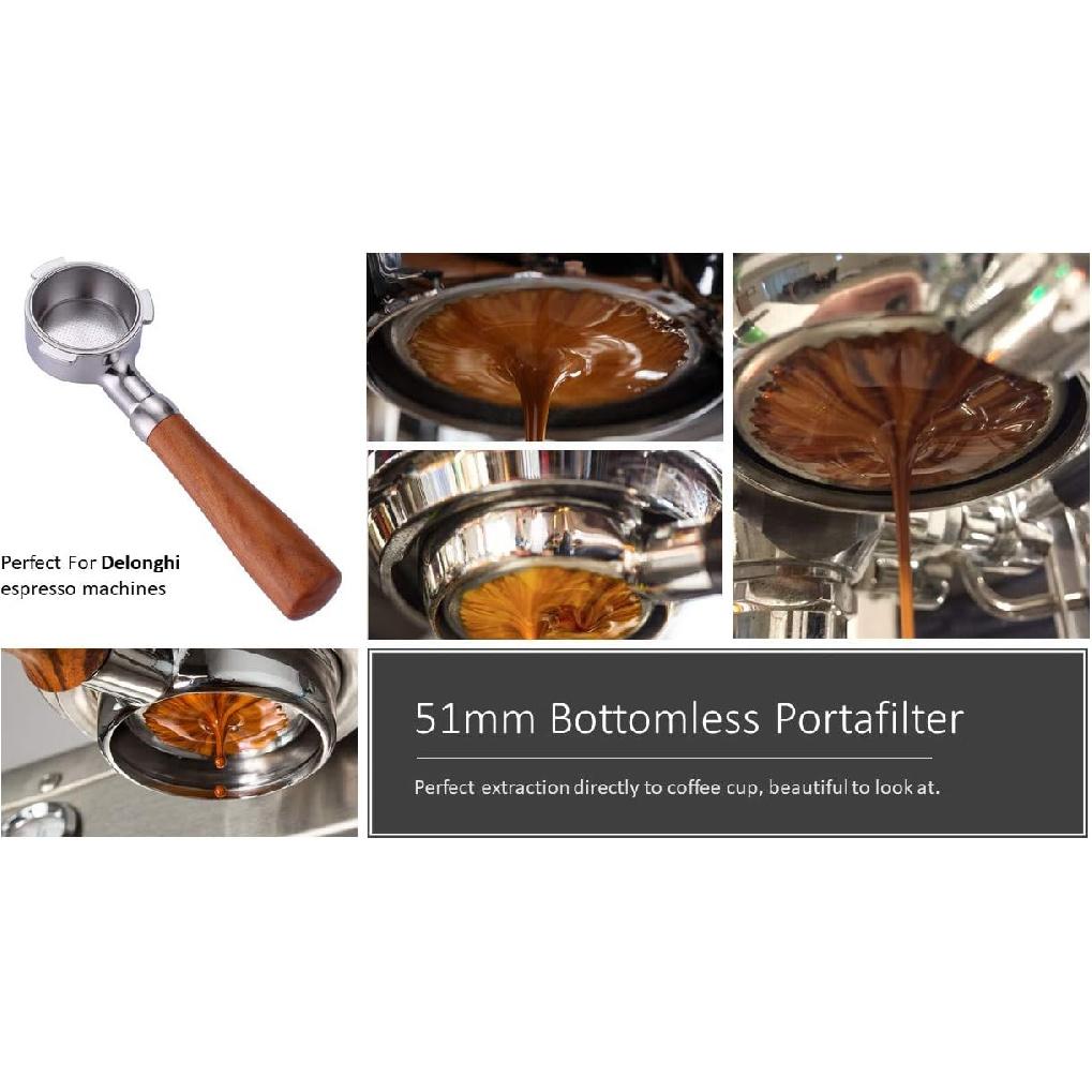 51mm Filter Basket Stainless Steel Portafilter Basket Espresso Handle Basket Compatible with Breville/Delonghi Espresso Maker,Double Cup Coffee