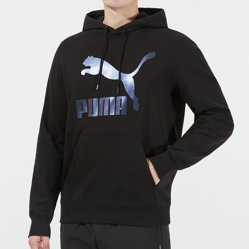 Puma Classics Metallic Logo Hoodie Men Tops Black 535341-51