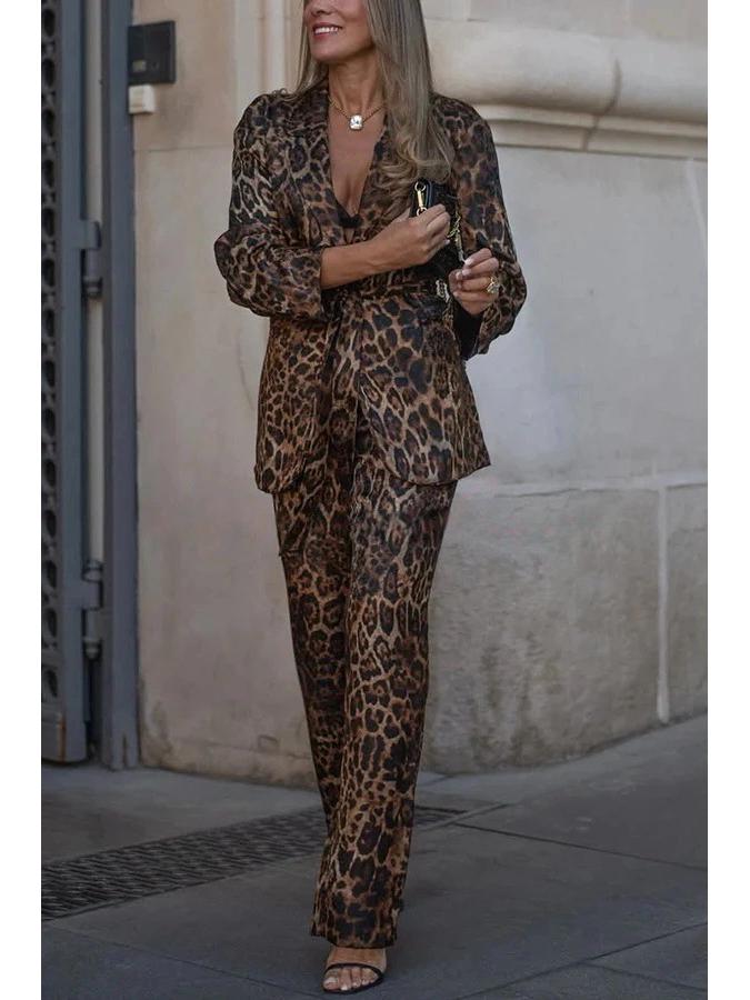 

2025 Winter Leopard Print Women s Fashion Suit: Elegant Jacket & Jacquard Pants for Europe & America. XL темно-коричневого кольору
