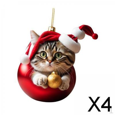 4x Christmas Cat Decoration Figure Kitty Ornament Car Holiday Wall Xmas Tree Hanging