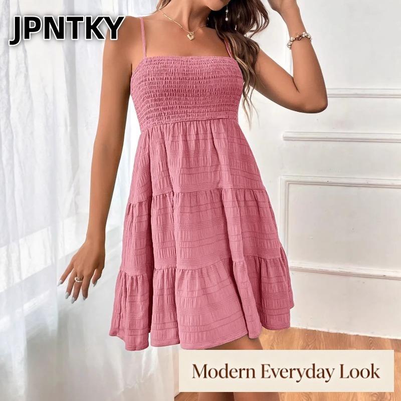 JPNTKY Women's Fashion Summer Spring Solid Color Print Sleeveless Casual Dresses