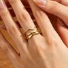 Women Ring Three Layer Irregular Lines Shape Adjustable Opening Design Finger Ring Stainless Steel Finger Band Versatile Jewelry Gift