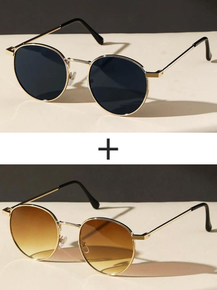 

1/2PCS Unisex Design Metal Round Framed Classic Vintage Y2K Casual Sunglasses For Outdoor Use Daily Vacation Driving Clothing Accessories