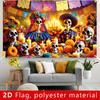 2D Flat, 1 Piece. Mexican Day of the Dead Background Decoration Banner, Polyester Fabric, Mexican Day of the Dead Festival