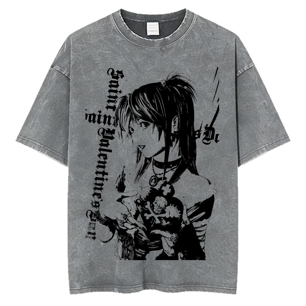 Anime Death Note Ryuk Yagami Light Misa Amane Vintage Washed T Shirt Mens Clothing Cotton Tshirt Fashion Short Sleeve Tshirts S