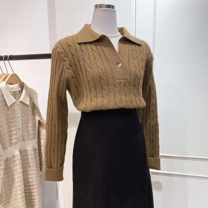 New Fashion Women Autumn Pullover Sweater Long Sleeve Turn Down Collar Winter Knitwears Jumpers Loose Knitted Sweaters for Women Elegant Tops 25311