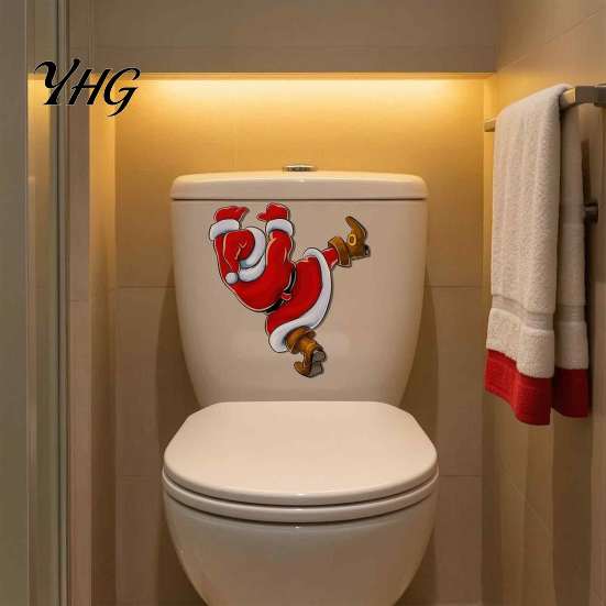 Creative Toilet Seat Clings Christmas Sticker, Funny Santa Claus Decal, Waterproof Festive Party Decor PVC Holiday Bathroom Wall for Home Decoration