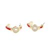 New Chinese festive atmosphere red rope copper coin earrings temperament versatile diamond set 925 silver needle stud earrings women's model