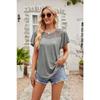 Summer Women's T-shirt Solid Color Mesh Splicing Ruffle Edge Short Sleeved Shirt