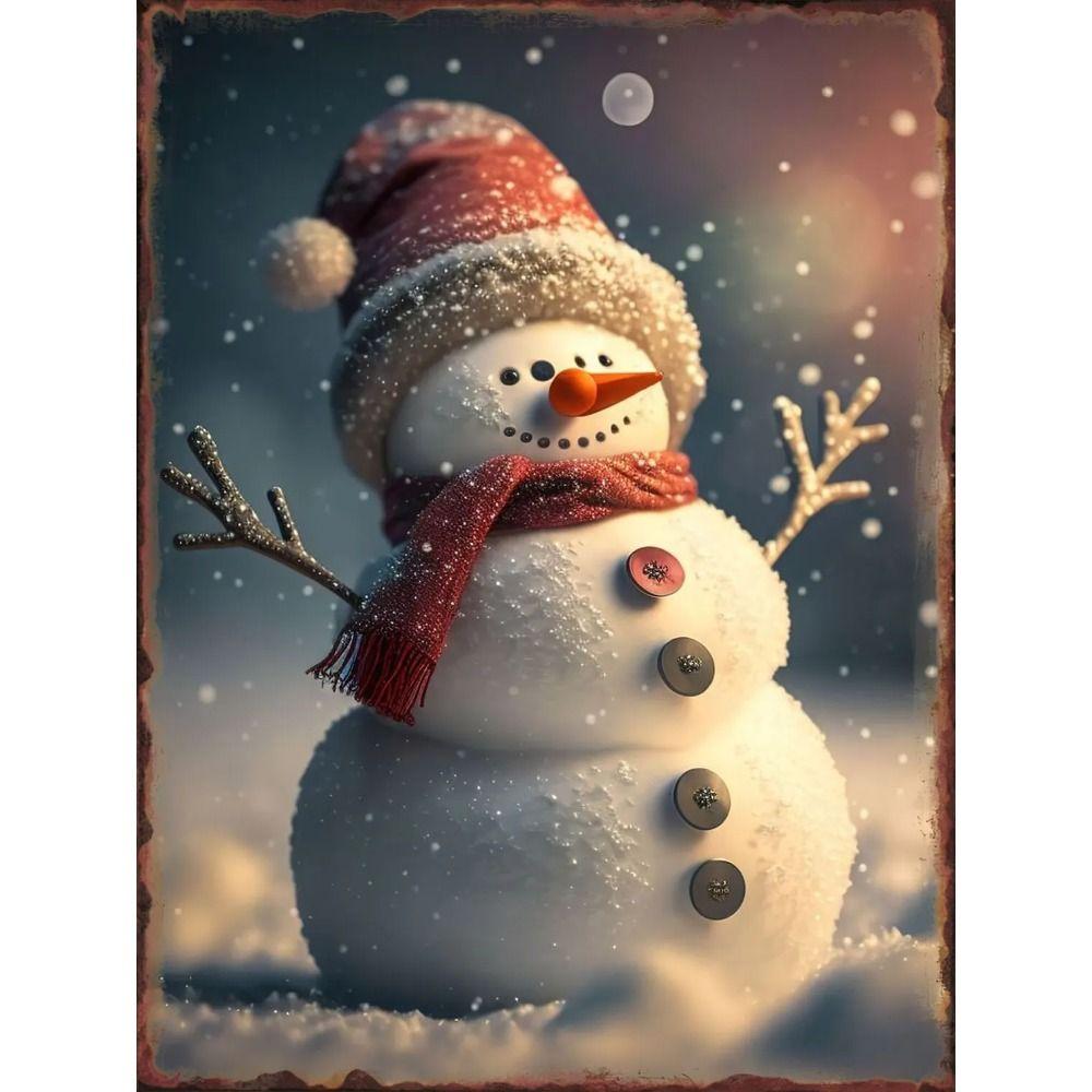 Vintage Metal Sign Snowman Wall Decor Retro Tin Plate 20x30 cm