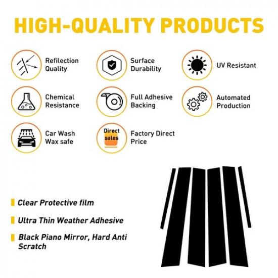 For Dodge Charger 2011- Black Pillar Posts Set Door Trim Piano Cover Kit EXV