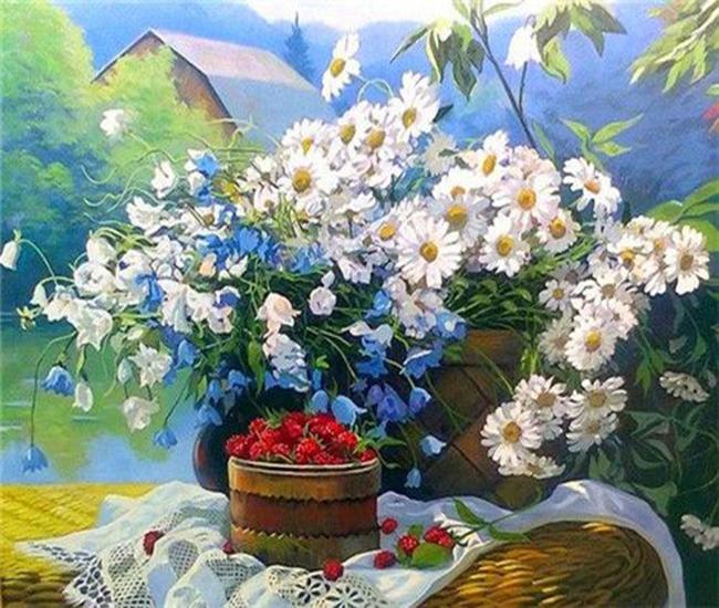 RUOPOTY Oil Painting By Numbers Flower Acrylic On Canvas DIY Frame Wall Art Picture By Numbers Daisy Children's Room Decor