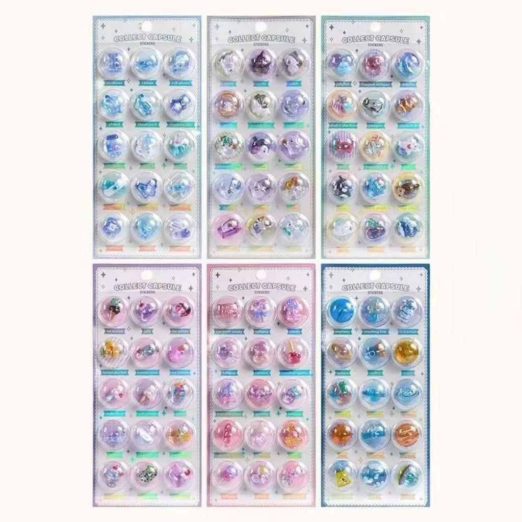 3 Pcs/6 Pcs Random 3D Creative Space Food Cartoon Round Relief Stickers Scrapbooking Diy Journal Cute Stationery Sticker