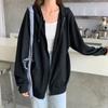 Damen-Kapuzenpullover mit Reißverschluss und Kapuze für Frühling und Herbst, koreanische Version des College-Stils, lockere, einfarbige, langärmelige Strickjacke, dünner Mantel