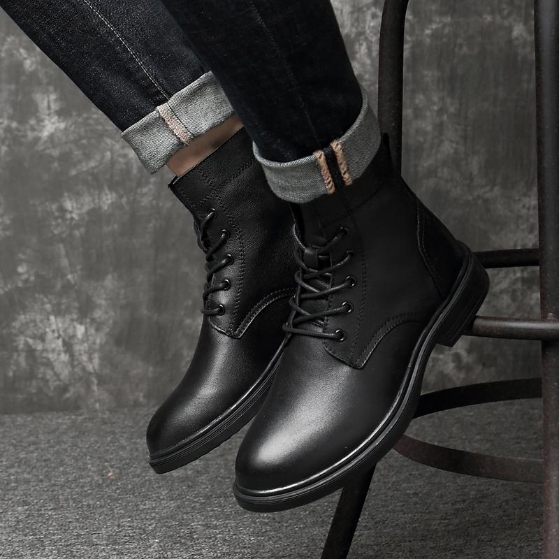 FashionMen Genuine Leather Ankle Boots Classic British Style Motorcycle Boots Leisure Walk Outdoor Footwear Soft Man Warm Winter Boots