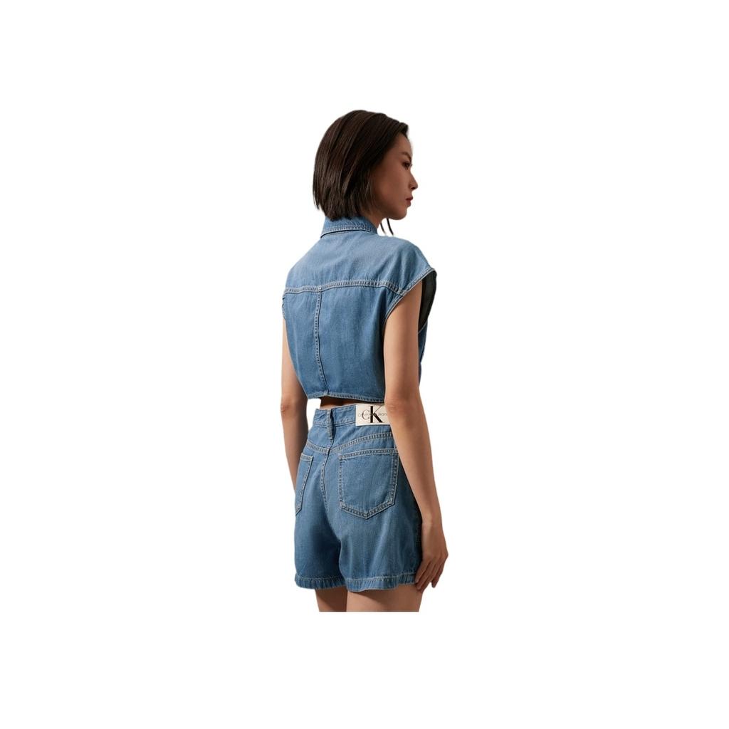 Calvin Klein Retro Style Waistless Sleeveless Denim Jumpsuit Women Jumpsuits Light-Blue J223960