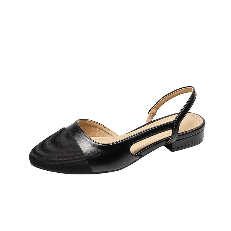 Modische Koreanische Stil Farbkombination Spitz Zehen Niedriger Quadratischer Absatz Flache Sandalen für Damen Party Lässig Damen Tägliches Schuhwerk