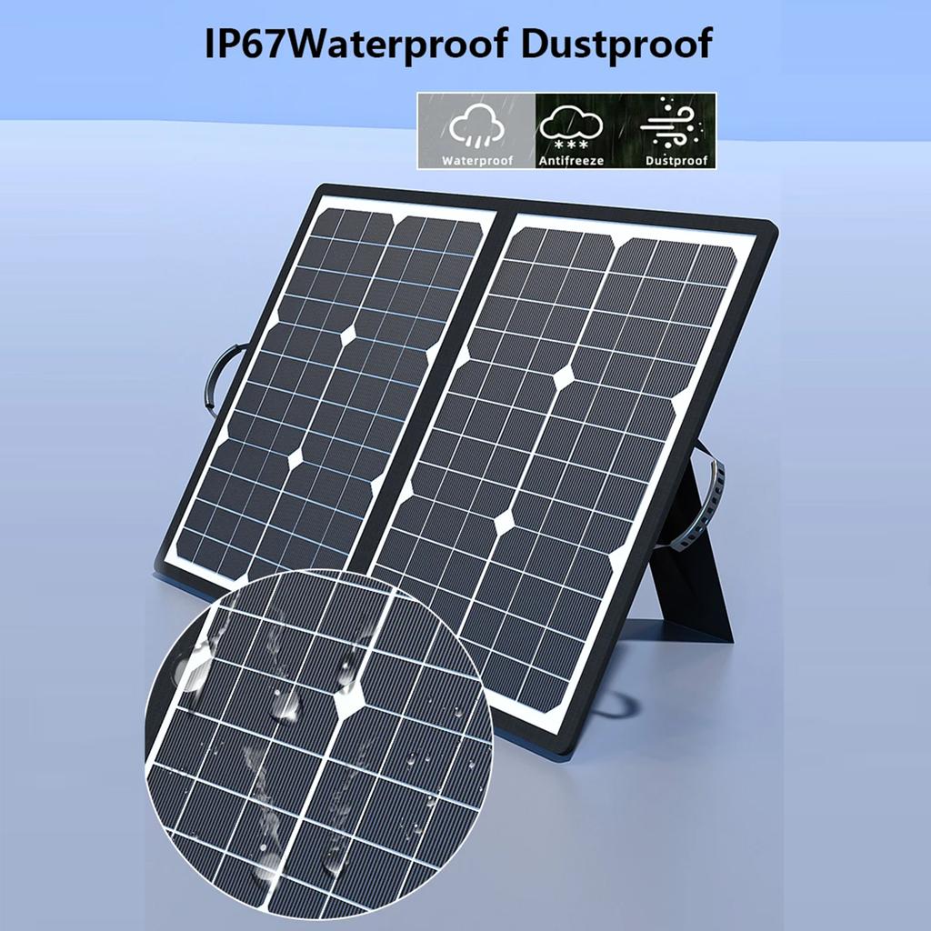 40W Solar Panel Outdoor Power Storage for Cell Phones Foldable IP67 Waterproof Rating With Carrying Handle and Support Bracket