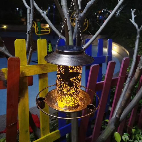 Luxury Outdoor Courtyard Garden Tree Hanging Lamp, Iron Art Hanging Decoration, Feeding Solar Powered Bird Feeder