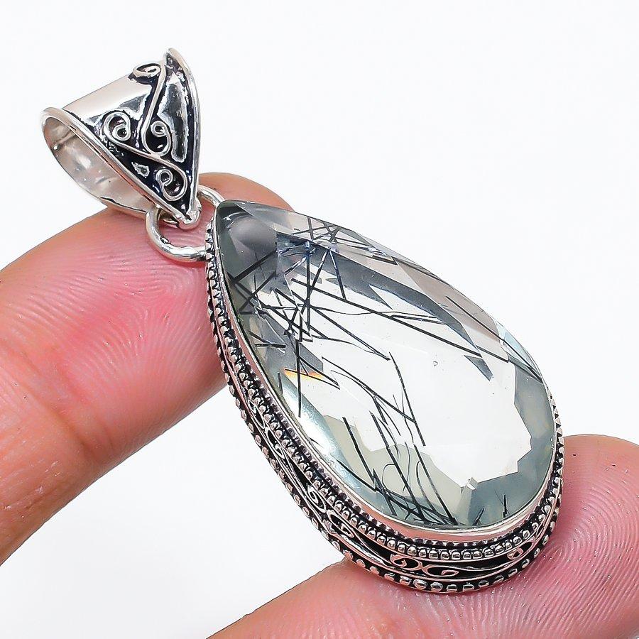 Natural Black Rutile Gemstone 925 Sterling Silver Jewelry Pendant 2.01  AP-14343