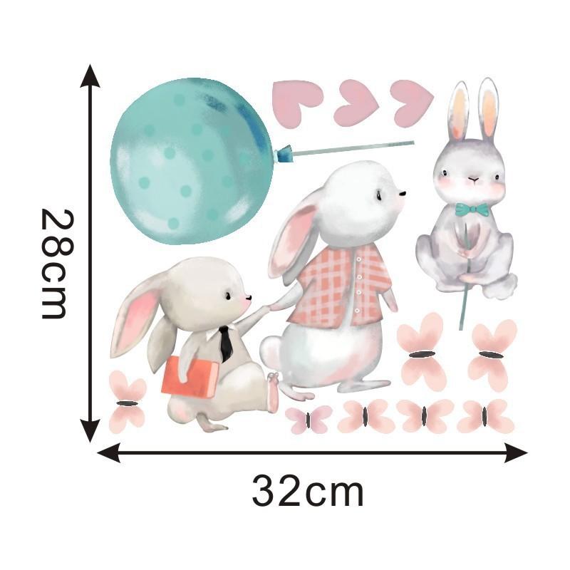 Watercolor Cartoon Bunny Wall Stickers Baby Nursery Wall Decals For Kids Room Living Room Bedroom Home Decor Rabbit Stickers PVC
