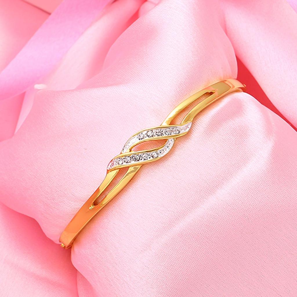 Estele Women's Double Line Wrap Cuff Bracelet Gold & Silver Plated