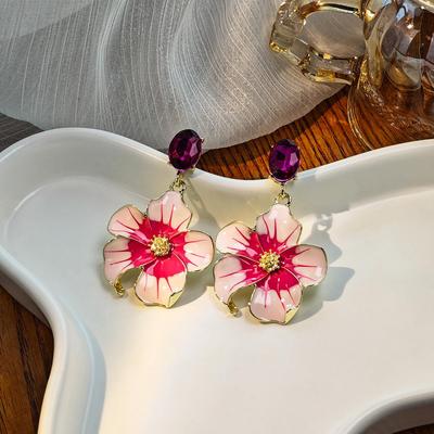 High-End Silver Needle Rhinestone Flower Earrings for Women