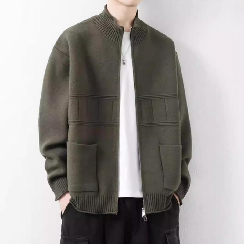 Men Stand Collar Loose Long Sleeve Knitted Cardigan Casual Outerwear