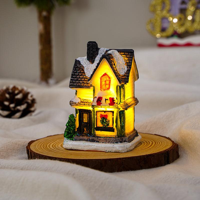 Christmas Decorations Luminous Resin Christmas Small House Micro Landscape Christmas Snow House Gift Ornaments