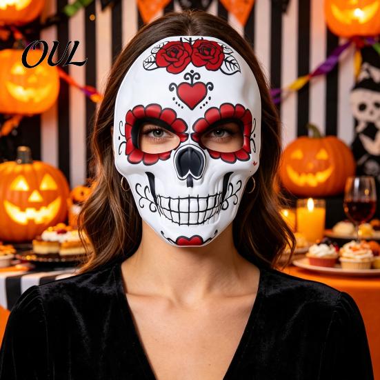 Festival-Kostümzubehör Tag der Toten Totenkopfmaske, Halloween Zucker Vollgesichts-Realistische Maske für Erwachsene Maskenball-Party-Accessoire Cosplay,