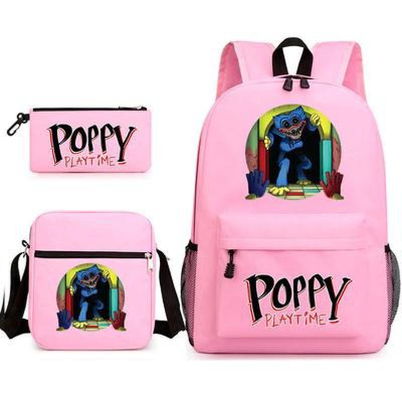 3 stk Mote Barn Poppy Playtime Skolevesker Huggy Wuggy Student Lerret Skoleryggsekker+Crossbody Bag+Pen Bag