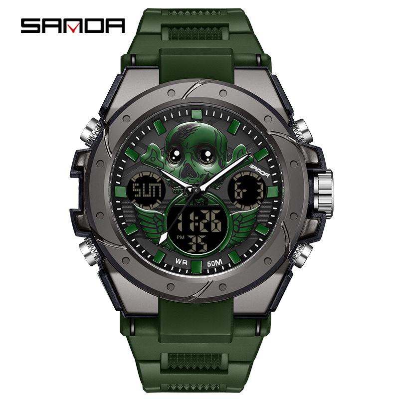 Sanda Men's Multifunctional Dual Display Luminous Waterproof Sports Watch for Teens