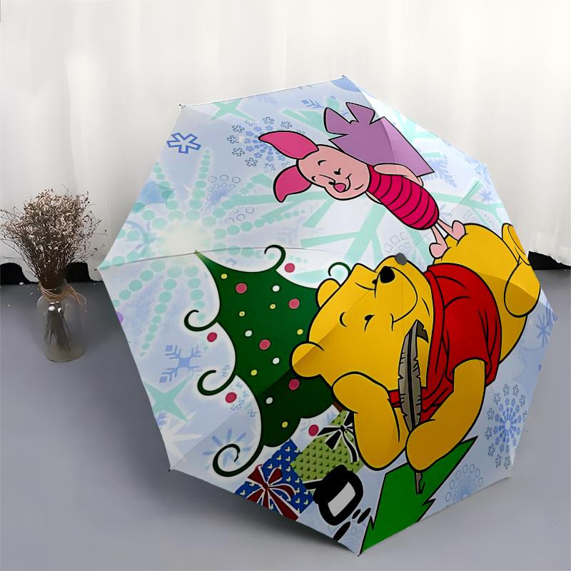Ombrello da Viaggio a Tema Winnie the Pooh e Amici - 8 Stecche, Apertura e Chiusura Automatiche, Design Pieghevole Portatile, Ombrello Compatto ed Elegante
