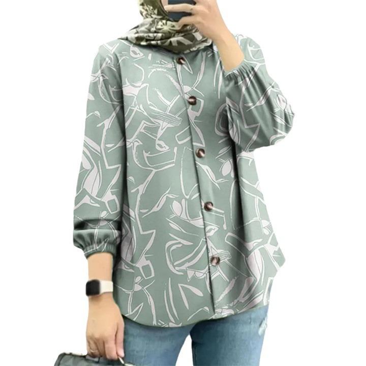 2024 Women's Muslim Floral Bubble Sleeve Blouse