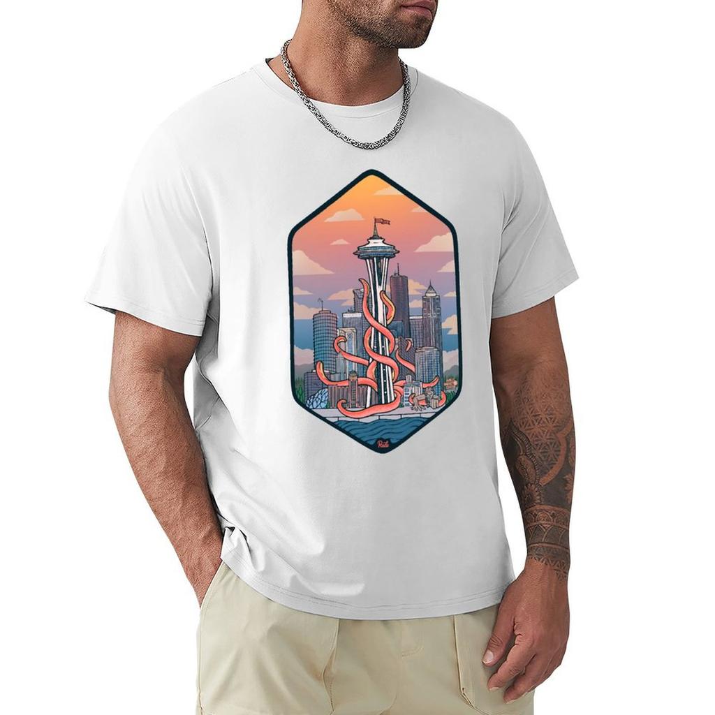 Seattle Space Needle Octopus Tshirt Essential Solid Color Tshirt
