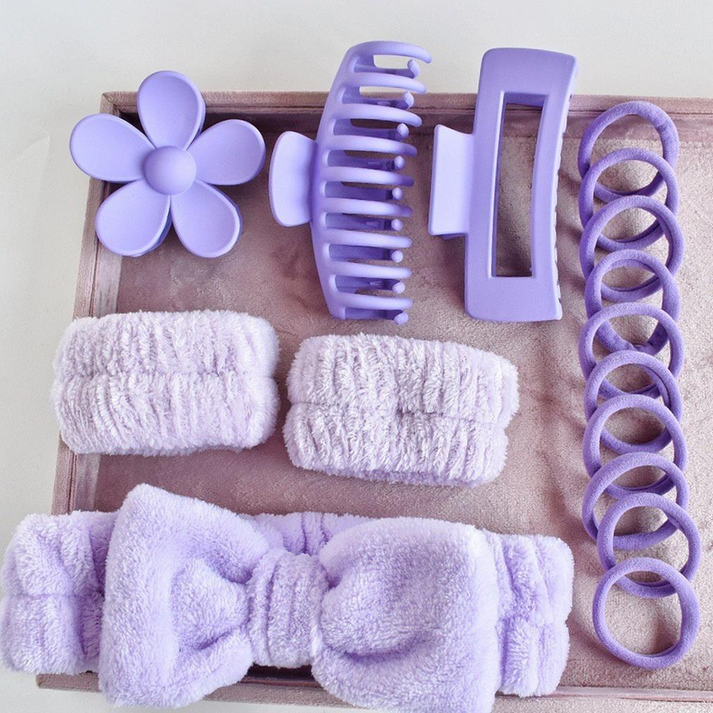 16 Piece Skincare Headband Set, Suitable for Face Washing, Hydrotherapy, and Makeup, Including 1 Headband, Wristband, 3 Hair Cli