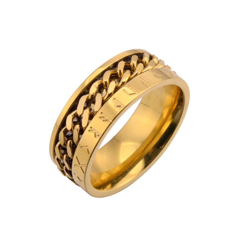 

Mens Titanium Steel Glow In The Dark Rotating Viking Number Chain Ring Accessory Fashion Jewelry no. 6 золотой