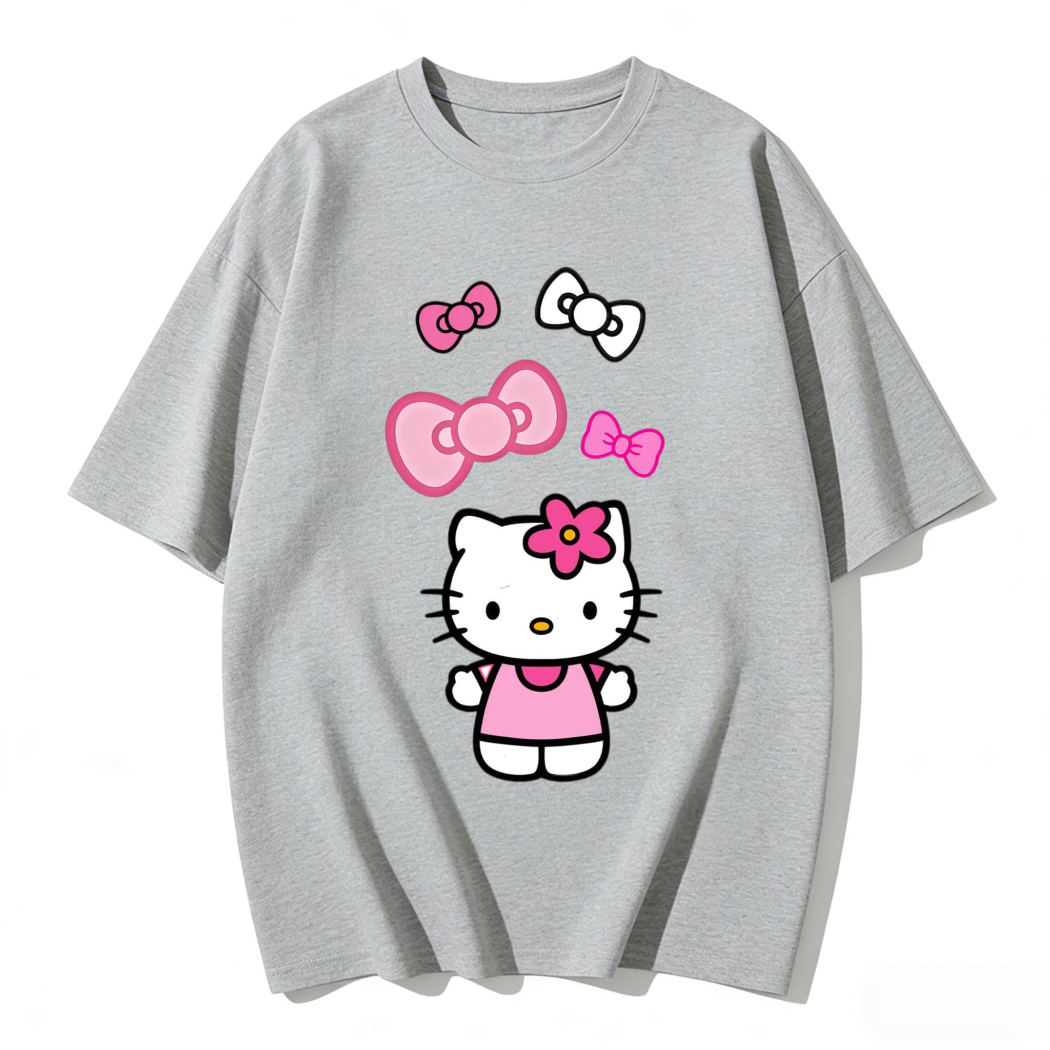 

2026 Summer Hot Slae Trendy Cute Hello Kitty Pink Bows Graphic Couple Tshirts Streetwear Family Matching Parentchild Clothing S