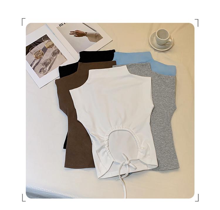 Women's Slim-Fit Open-Back T-Shirt: Summer Sleeveless, Half-High Collar, Hot Girl Style