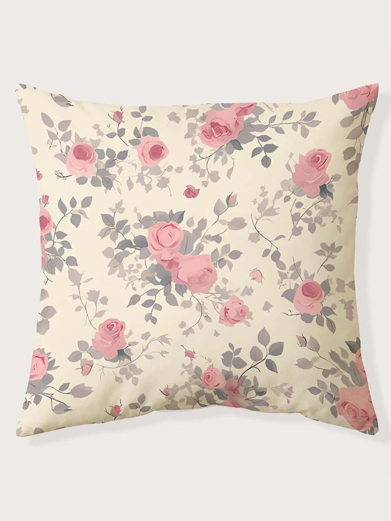 Vintage Pink Rose Floral Print Throw Pillow Cover, Cushion Case For Sofa Bedroom Living Room Couch Bed Office Chair Home Decor