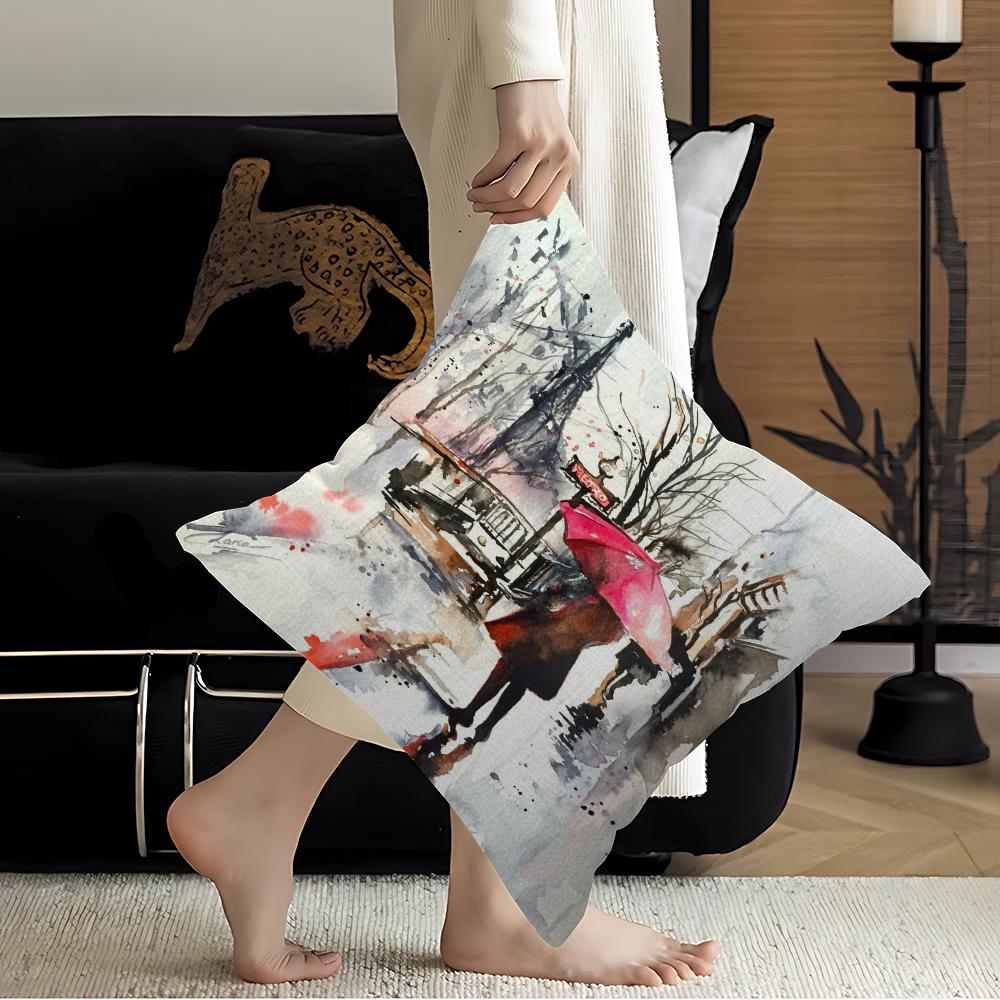 Paris Seine Street Landscape City Decorative Room Aesthetics Pillow Case Home Decor Bedroom Sofa Bed Couch Pillow Cover 45x45