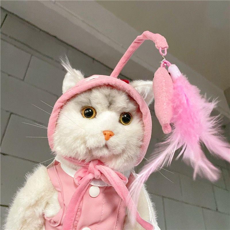 Yellow Pet Hat with Feather Teaser for Cats & Dogs