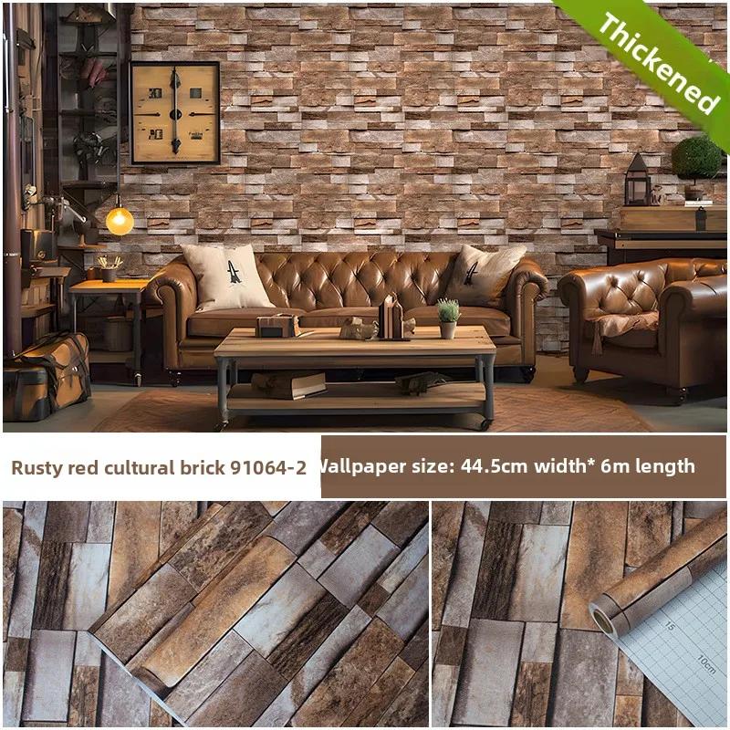 6M Retro 3D Stone Wall Stickers Self-Adhesive Removable Thickened Brick Pattern Peel Stick for Cafe Bedroom Bathroom Wall Decor