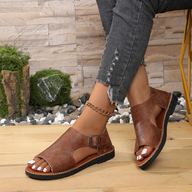 2025 New Summer Women Casual Beach Sandals Vintage Open Toe Gladiator Shoes Buckle Strap Sandals Fashionable and Versatile Shoes