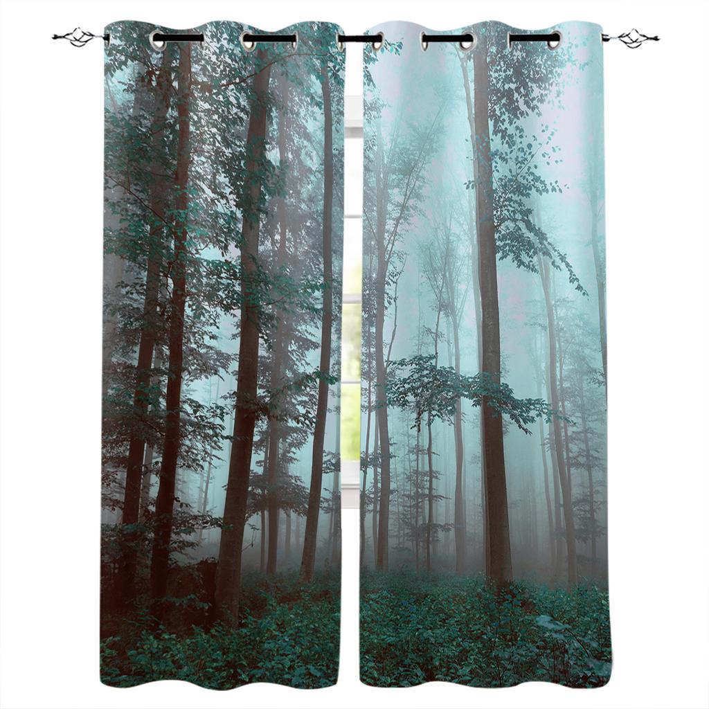 Autumn Woods Mysterious Fog Curtains for Living Room Kitchen Window Curtain Luxury Curtains for Bedroom Kids
