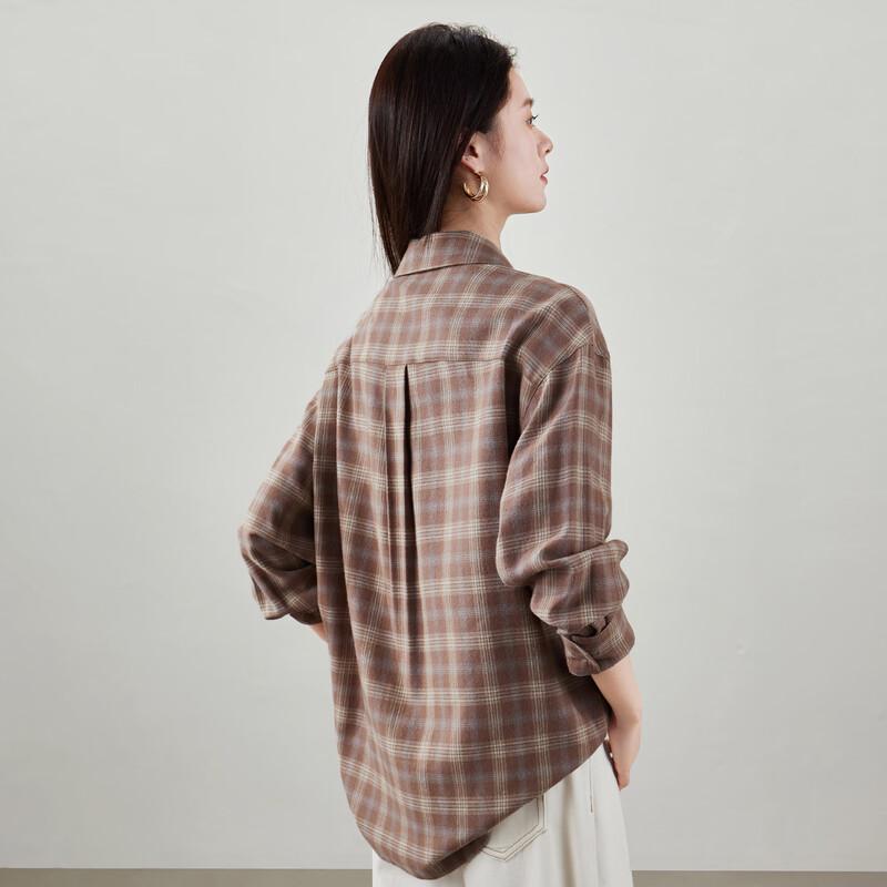 SOFSIL Women's Retro Plaid Long-Sleeve Lapel Shirt