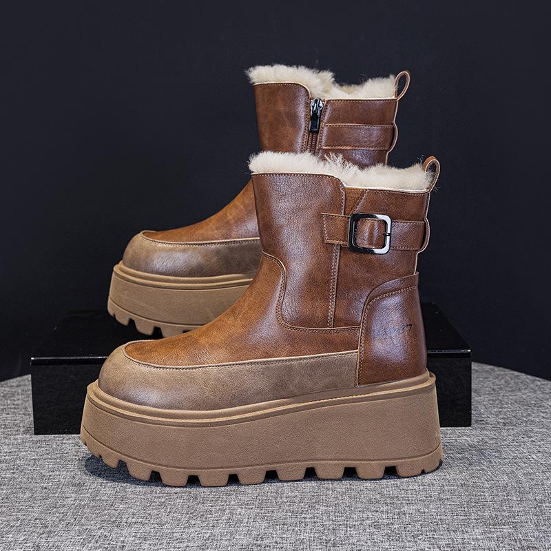 thick-soled snow boots winter new leather thickened warm cotton shoes velvet Martin short boots