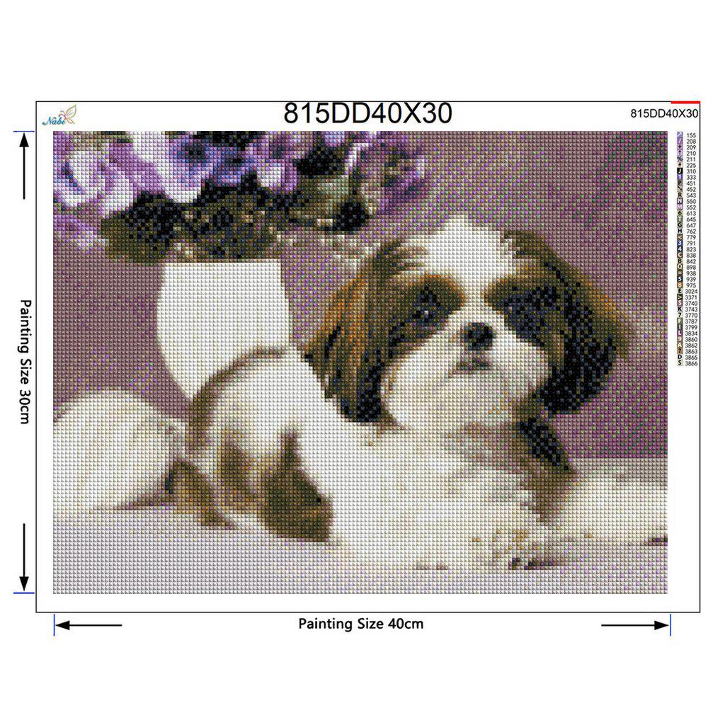 Алмазна картина Собака, повна кругла квітка, вишивка хрестиком, тварина, алмазна картина зі стразами