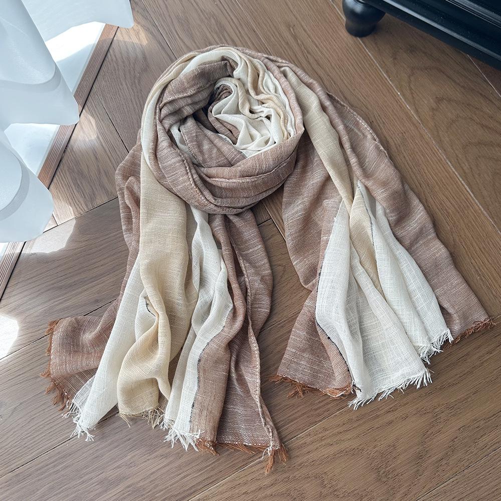 Japanese & Korean Style Autumn/Winter Unisex Striped Scarf In Cotton, Linen & Silk